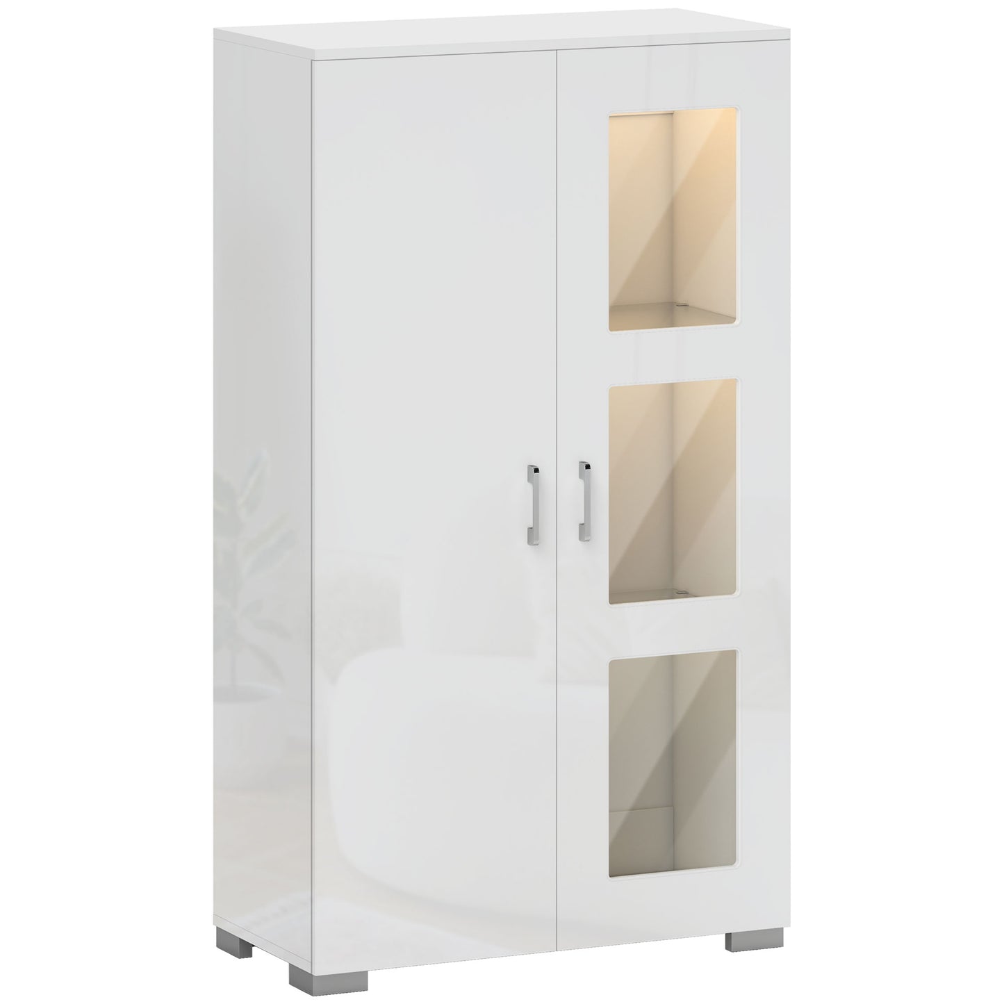 HOMCOM Sideboard, Display Cabinet with 16-Colour RGB LED Lights & Remote, Modern Storage with Glass Doors & Shelves, White