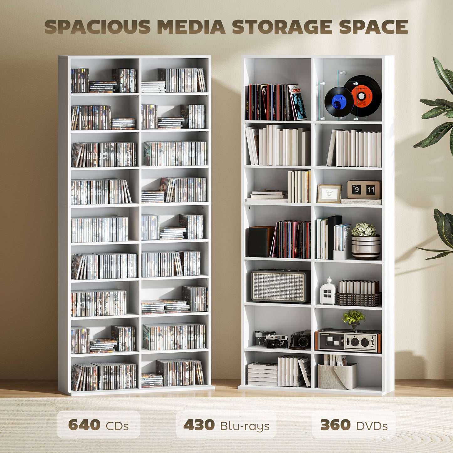 HOMCOM 640 CD/360 DVD/430 Blu-ray Storage Unit - White