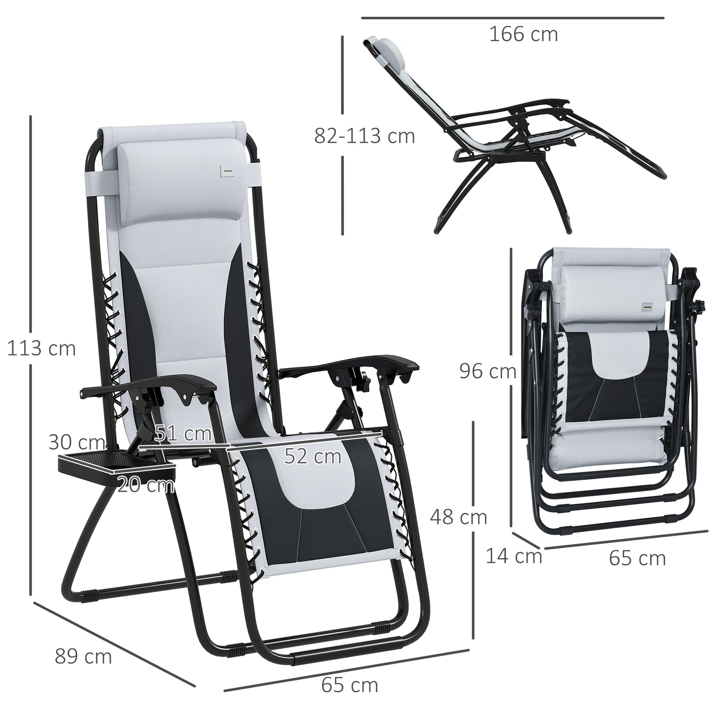 Outsunny Zero Gravity Lounger Chair Set of 2, Folding Reclining Patio Chair with Padded Seat, Cup Holder, Cushion, Headrest for Poolside, Grey
