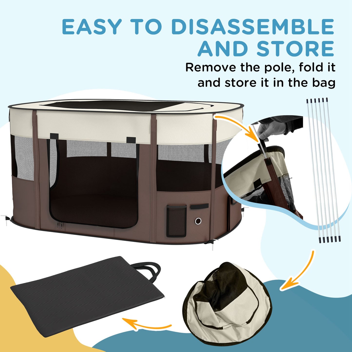 PawHut Foldable Dog Pen with Storage Bag for Indoor/Outdoor Use Brown - Large