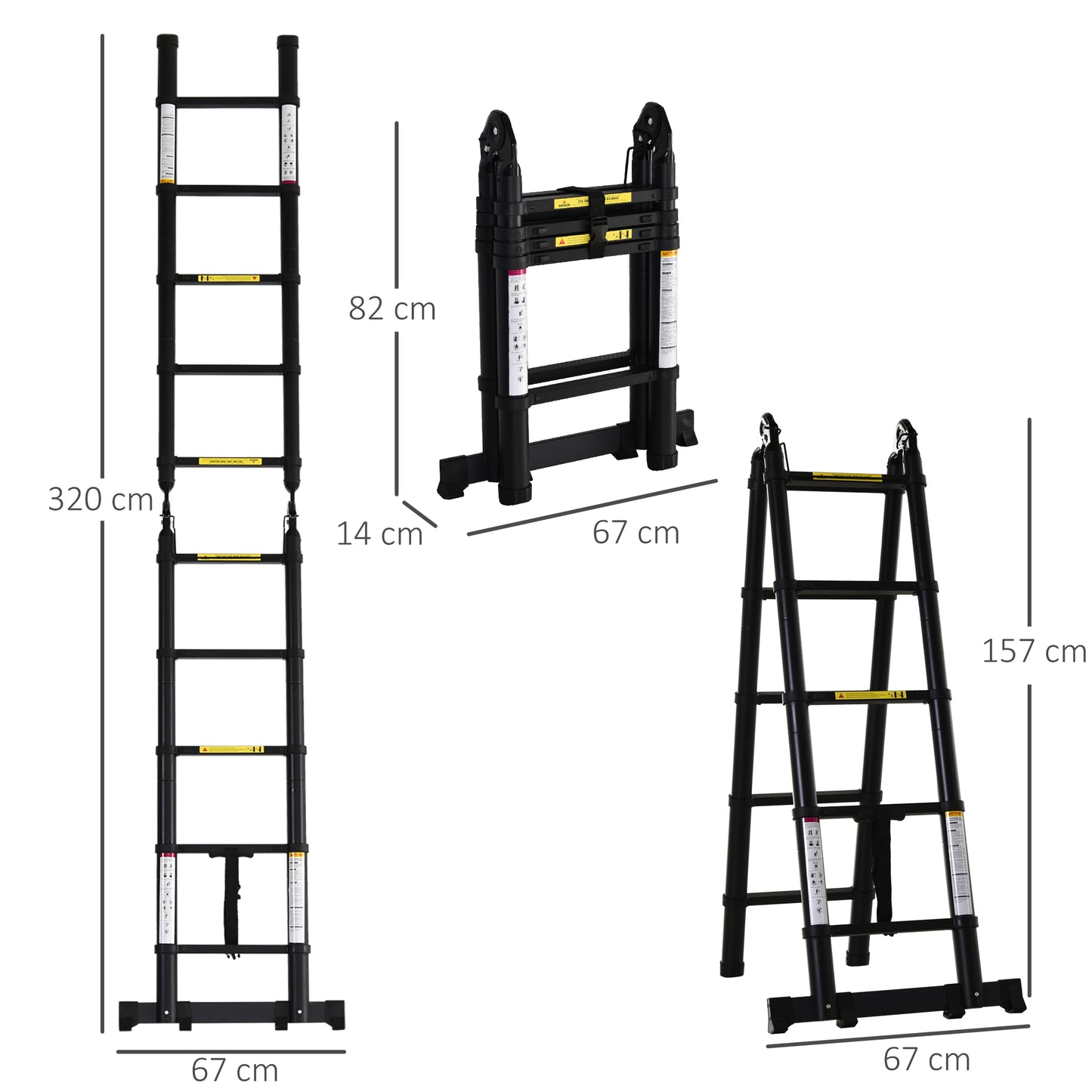 DURHAND 3.2m Telescopic Ladder with Anti-slip Pedals Black