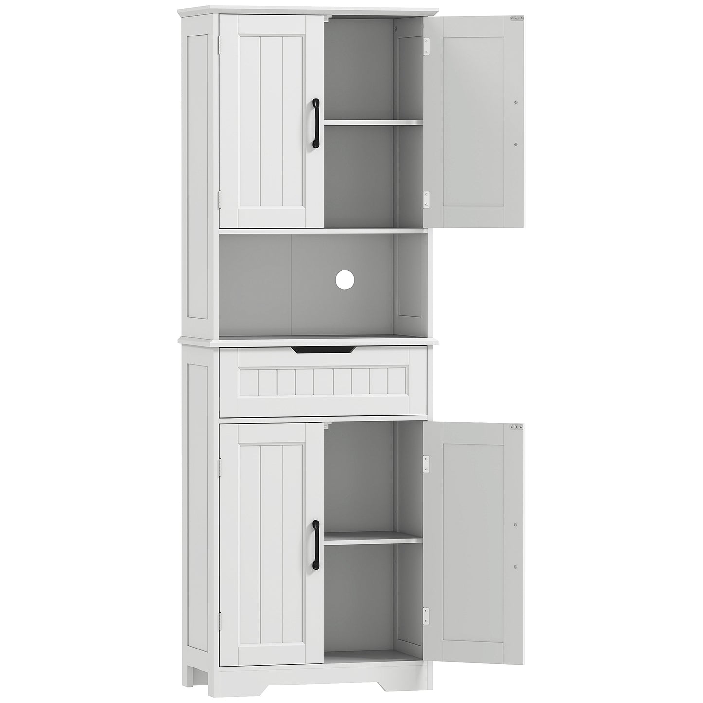 HOMCOM 172 cm Tall Kitchen Pantry Cupboard w/ Small Open Counter, Freestanding Kitchen Cabinet w/ 2 Adjustable Shelves, White