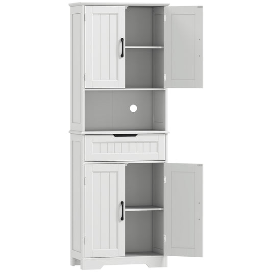 HOMCOM 172 cm Tall Kitchen Pantry Cupboard w/ Small Open Counter, Freestanding Kitchen Cabinet w/ 2 Adjustable Shelves, White