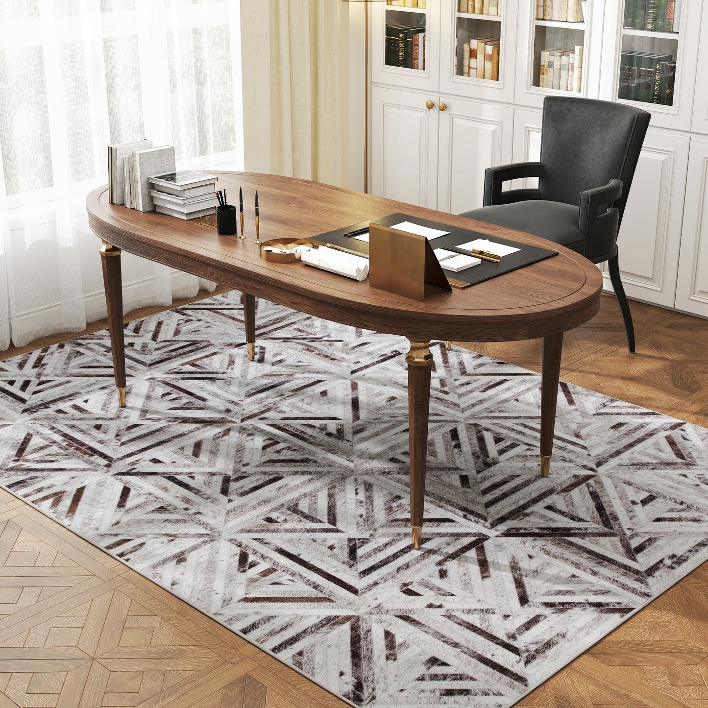 HOMCOM Modern Area Rug, Triangle Pattern Non-Slip Washable Chenille Carpet for Living Room, Bedroom, Dining Room, Office, 230x160 cm, Brown