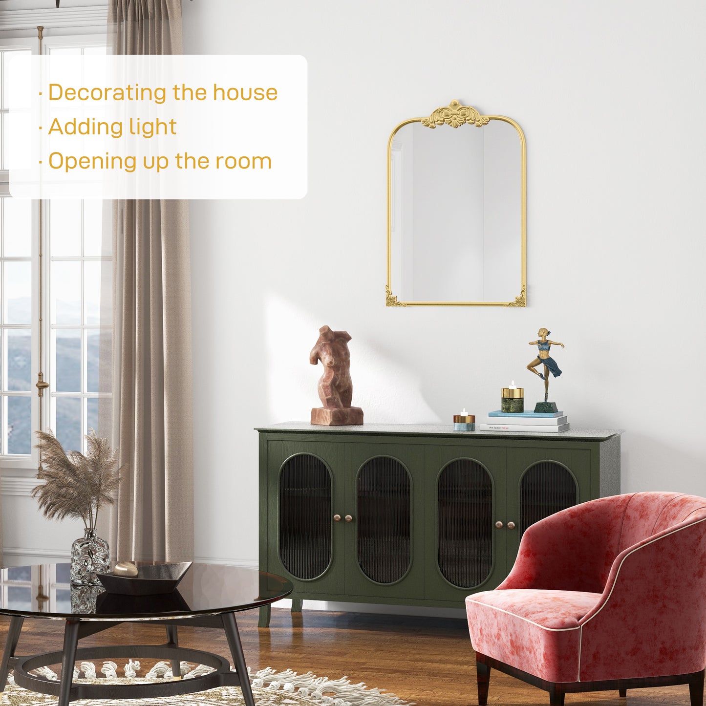 HOMCOM Wall Mirror, Decorative Baroque Mirror with Metal Frame, for Bedroom and Living Room, 60 x 87 cm, Gold Tone