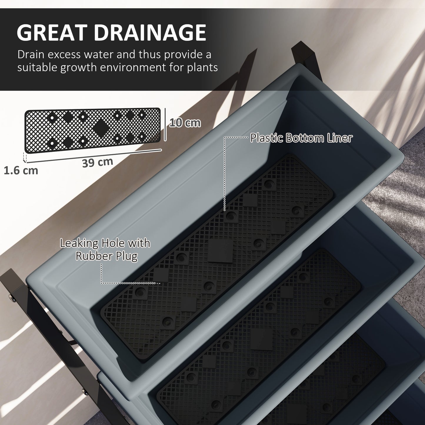 Outsunny 5-Tier Raised Garden Bed, Vertical Ladder Plant Stand with 5 Removable Boxes, Drainage Holes, Indoor/Outdoor Use, Grey