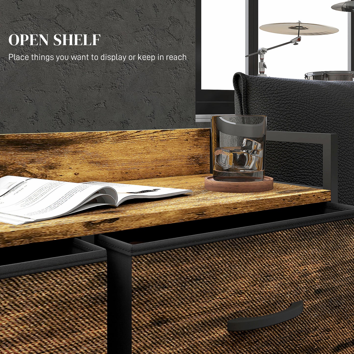 HOMCOM Rustic Chest of Six Fabric Drawers - Brown Wood Effect