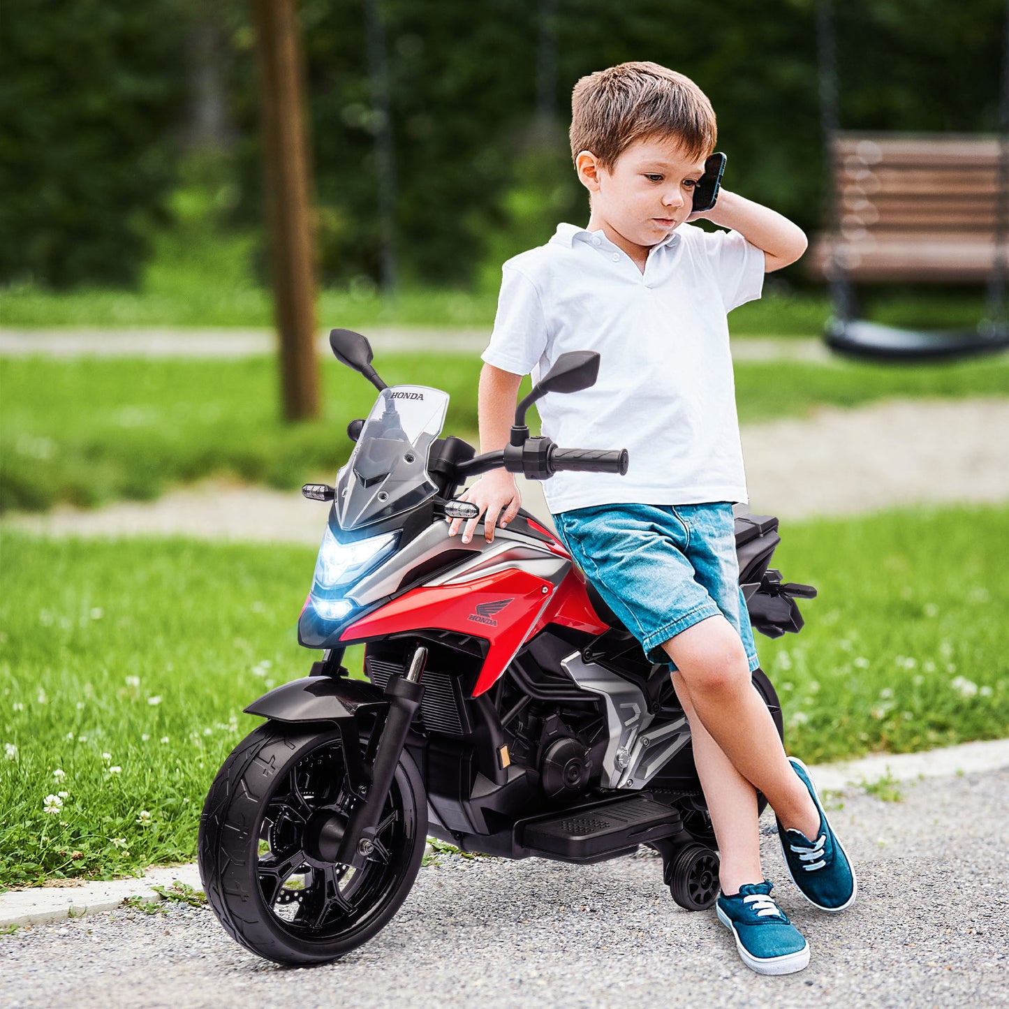 AIYAPLAY 12V Honda Licensed Kids Electric Motorbike w/ Music, Headlights, Early Education Function, for 3-6 Years - Red