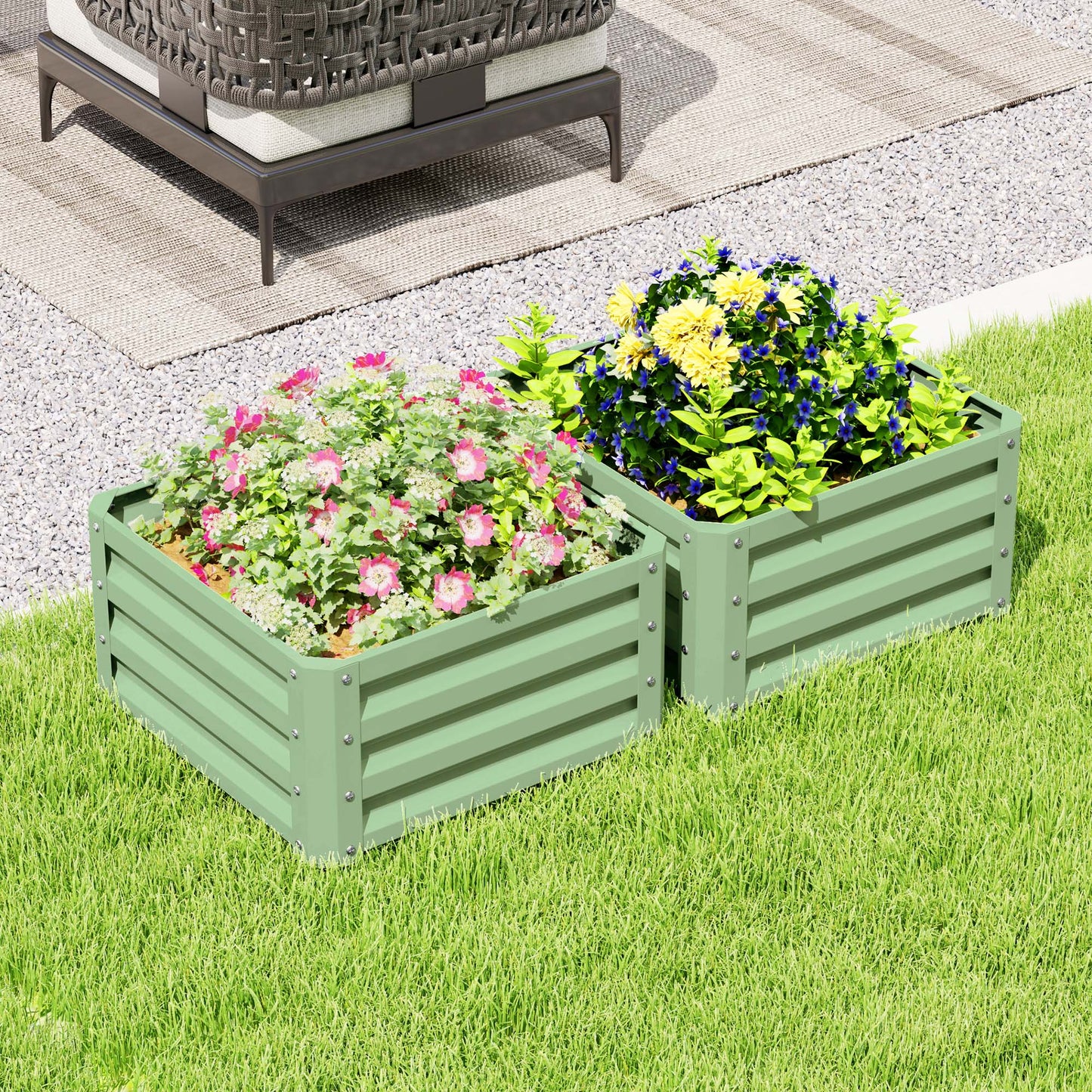 Outsunny Set of Two 60 x 60cm Steel Planter Boxes - Light Green