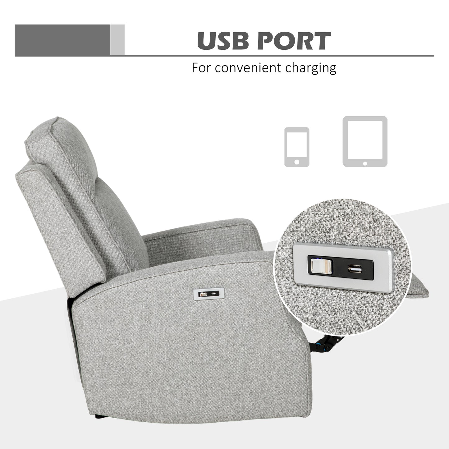 HOMCOM 150° Electric Reclining Chair, with USB port and Footrest - Grey