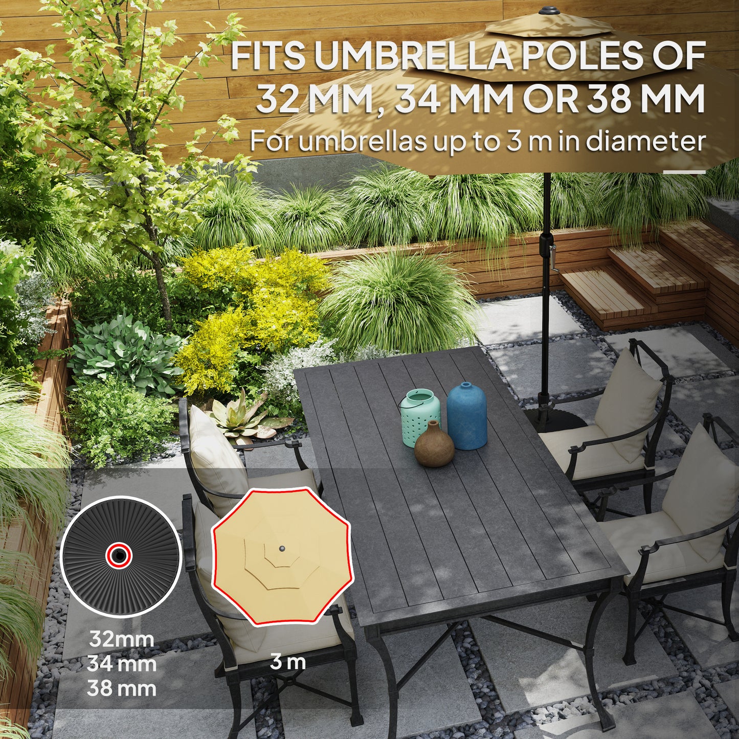 Outsunny Garden Parasol Base Holder, 28kg Sand Filled, 23kg Water Filled, Sun Umbrella Base, Ø55 x 30H cm Black