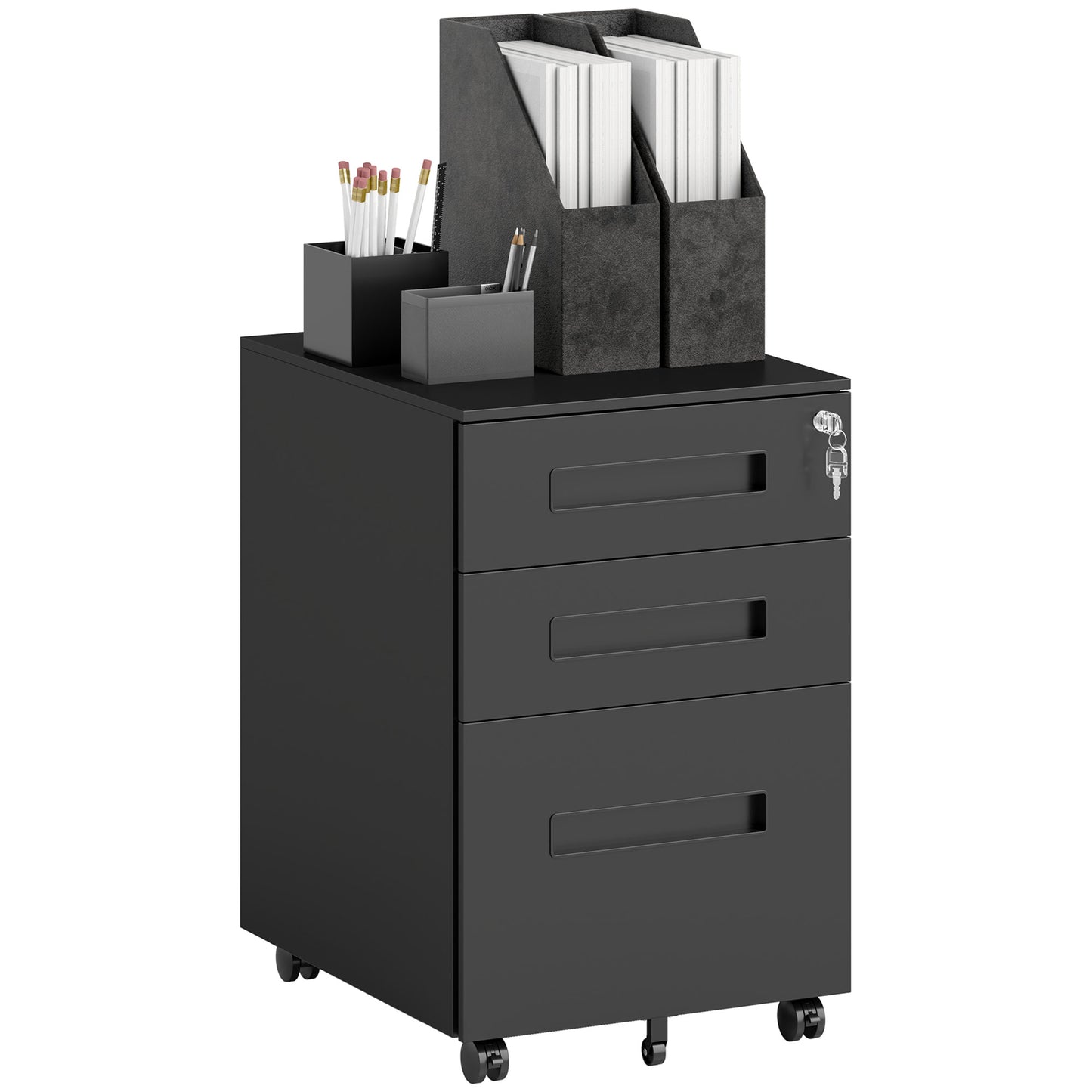 Vinsetto Metal Mobile File Cabinet, Lockable 3 Drawer for A4/Legal/Letter, Pre-Assembled Under Desk Storage, 39x48x60cm, Black