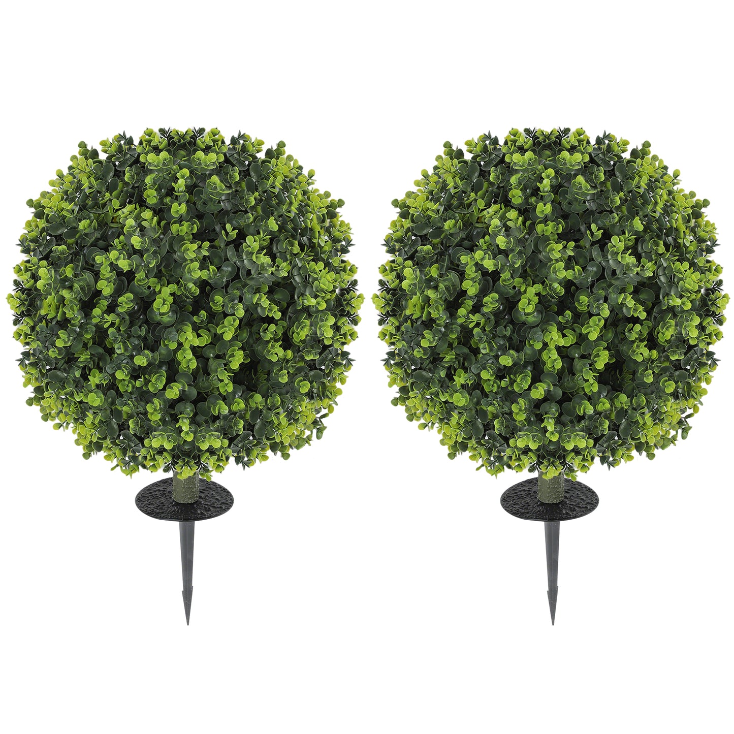 HOMCOM Set of 2 40 cm Artificial Boxwood Topiary Ball Bush with Ground Stake, UV Resistant Faux Plants for Indoor/Outdoor Garden, Green