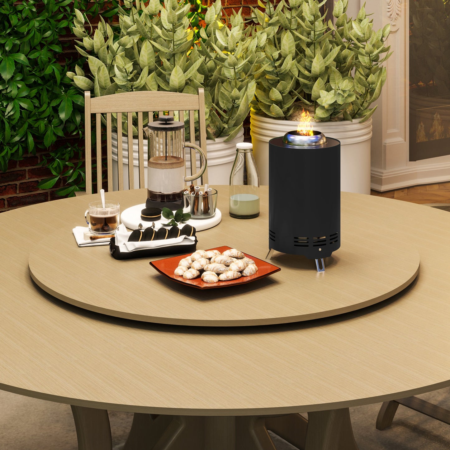 Outsunny Smokeless Fire Pit, 16 x 16 cm Stainless Steel Portable Wood Burning Tabletop Firepit with Poker, Garden Camping, Black