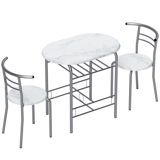 HOMCOM Three-Piece Compact Dining Set - White Marble Effect