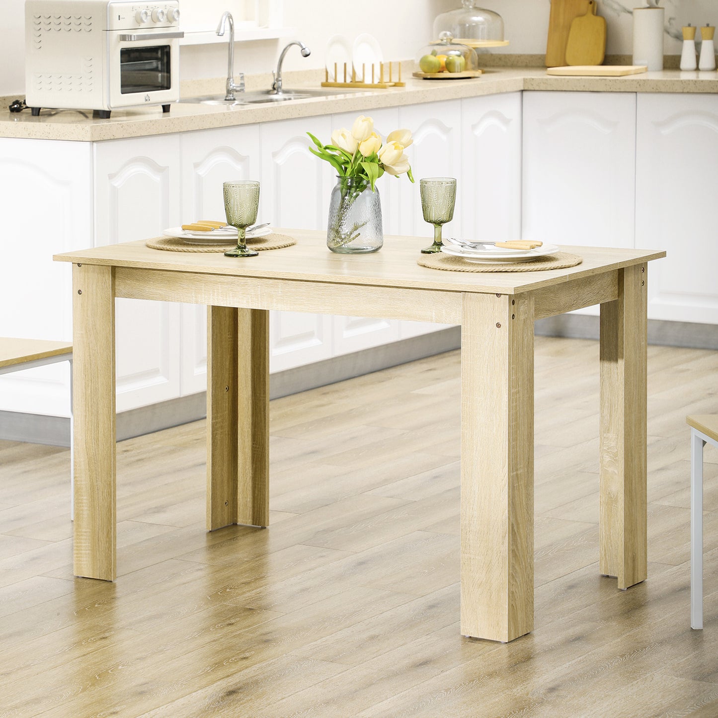 HOMCOM Dining Table for 4-6 People, Kitchen Table with Wood Effect for Dining Room, Oak