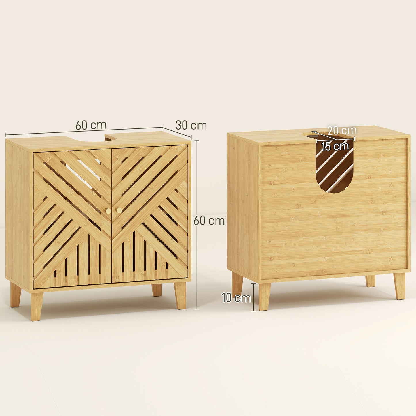 HOMCOM Bamboo Bathroom Under Sink Cabinet with Adjustable Shelf for Basin without Pedestal - Natural