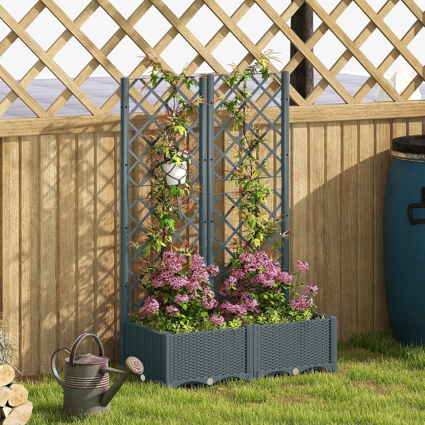 Outsunny Raised Garden Bed with Trellis Grey