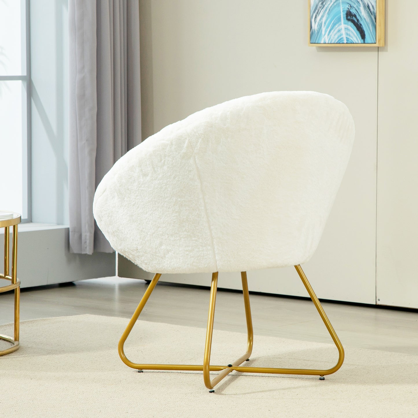 HOMCOM Faux Fur Accent Chair with Golden Legs, Upholstered Seat Cushion, White