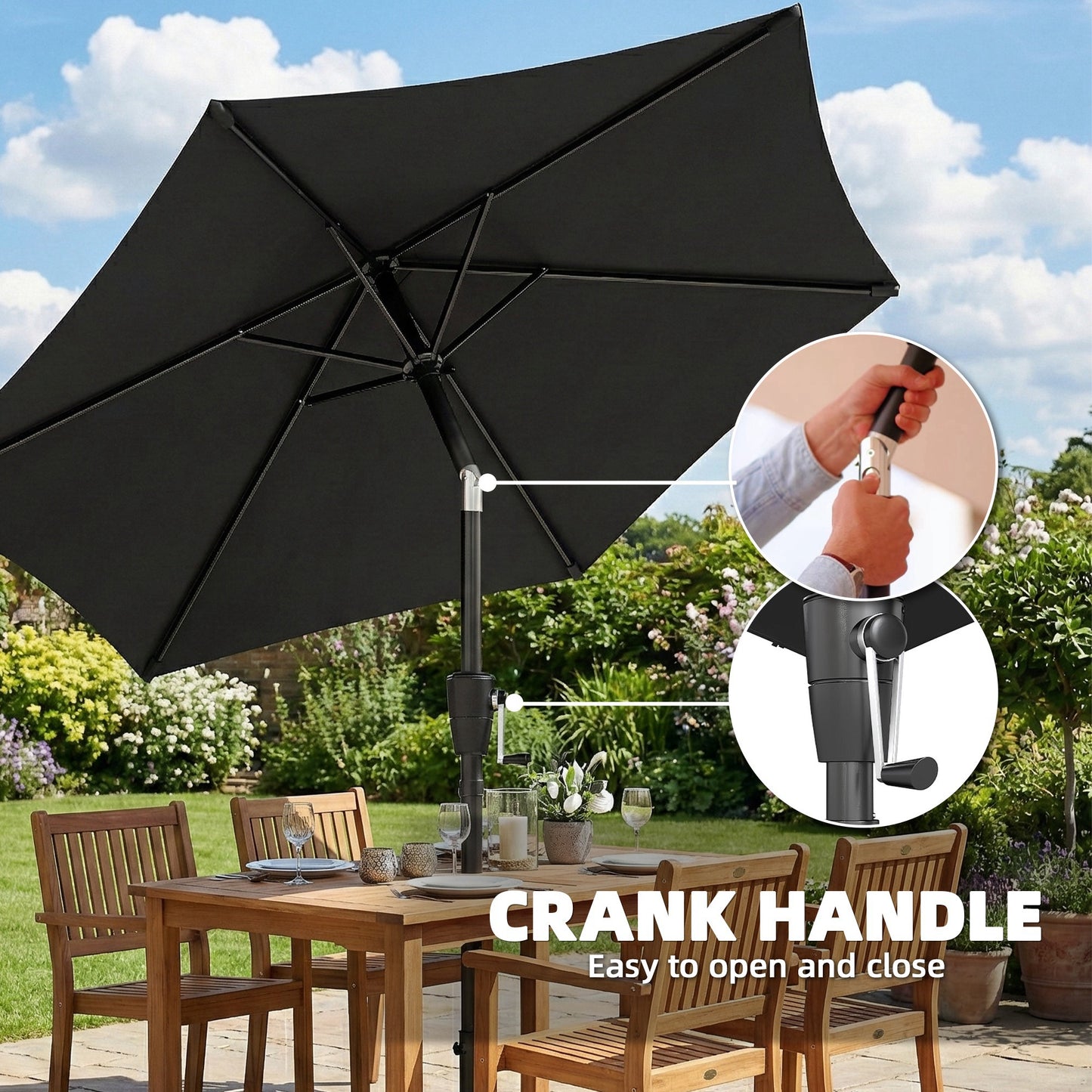 Outsunny 2m Garden Parasol Umbrella, Outdoor Table Parasol Umbrella with Crank Handle, UV30+ Protection