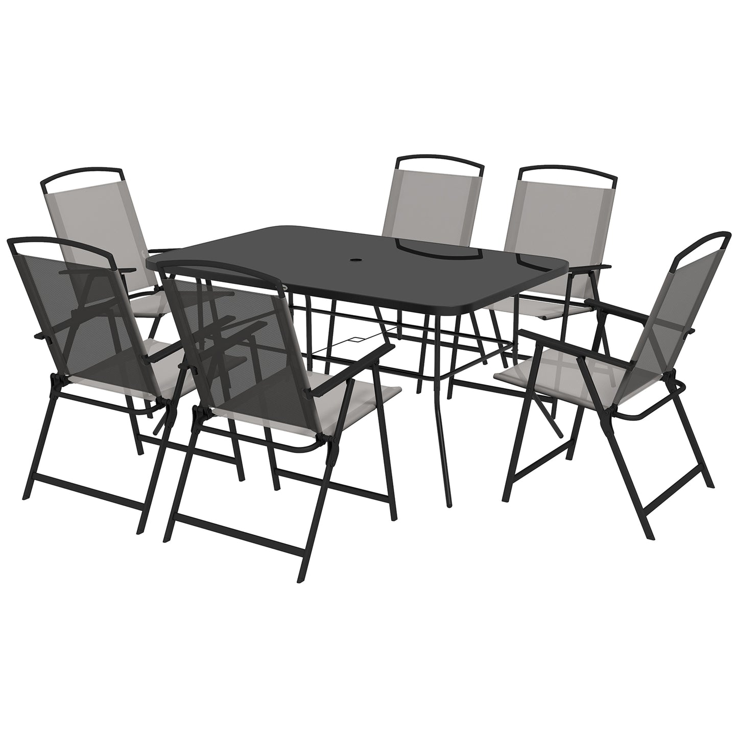 Outsunny 7pc Metal Garden Dining Set with Glass Top - Grey