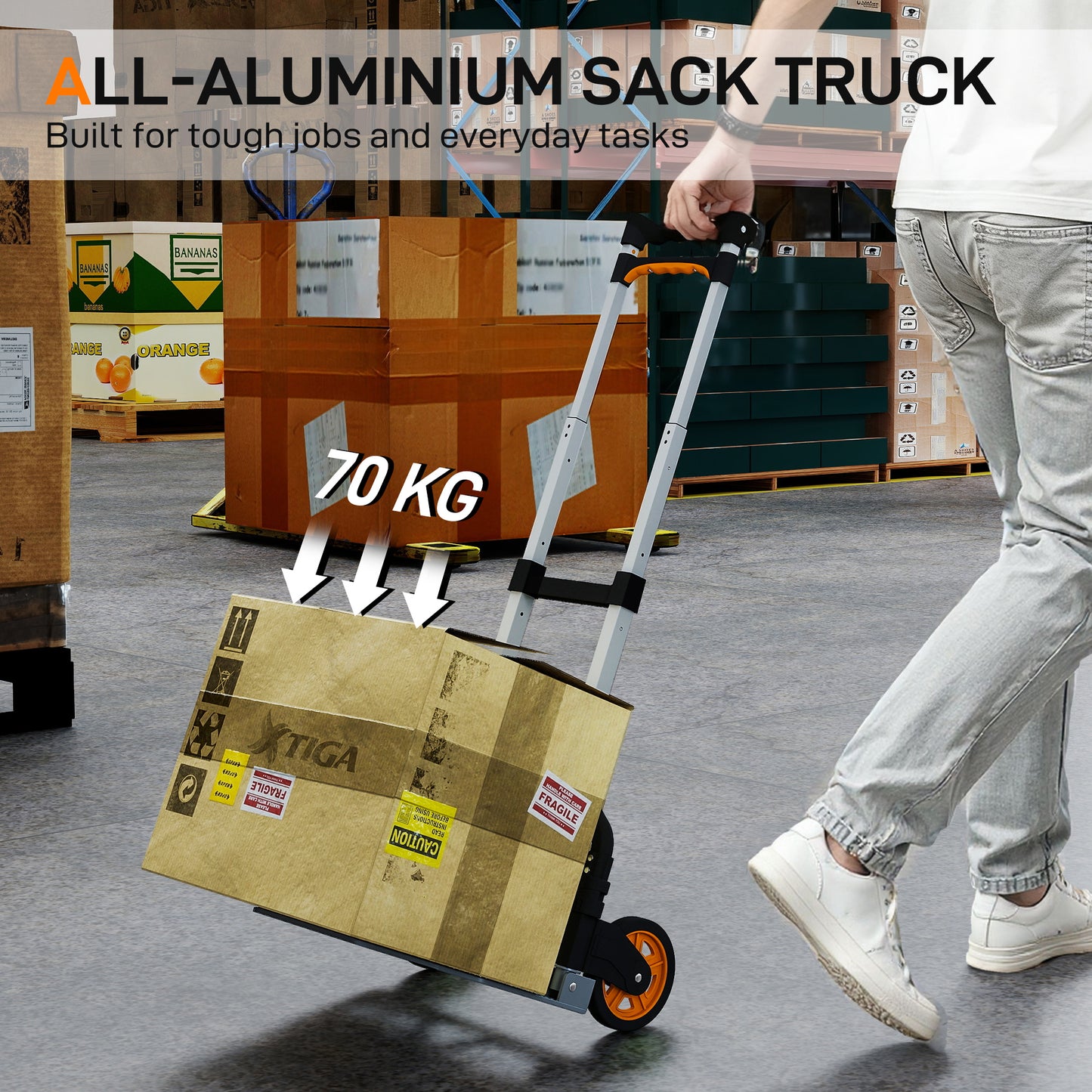 HOMCOM Sack Truck, 70kg Lightweight Foldable Hand Truck with Wheels and Telescoping Handle for Warehouse, Office, Luggage, Silver Tone