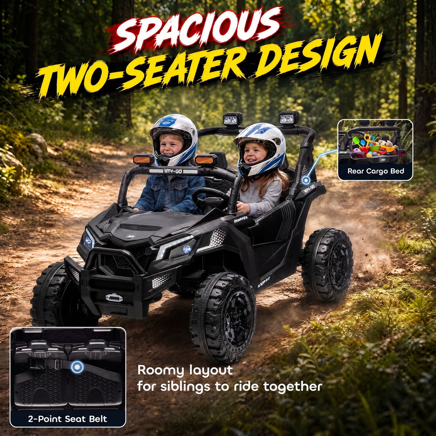 AIYAPLAY 24V 2 Seater Ride On Truck Car for Big Kids with Remote Control, Dual Motors, 4-Wheel Suspension for Ages 3-8, Black