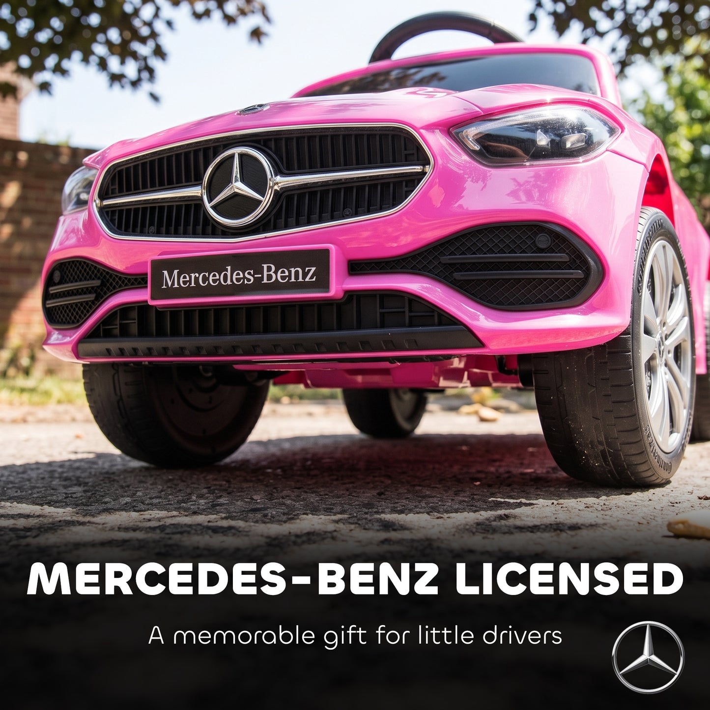 AIYAPLAY 4 in 1 Licensed Benz Ride on Push Car with Handle, Canopy, Guardrails, Horn, Music, Storage for 12-36 Months, Pink