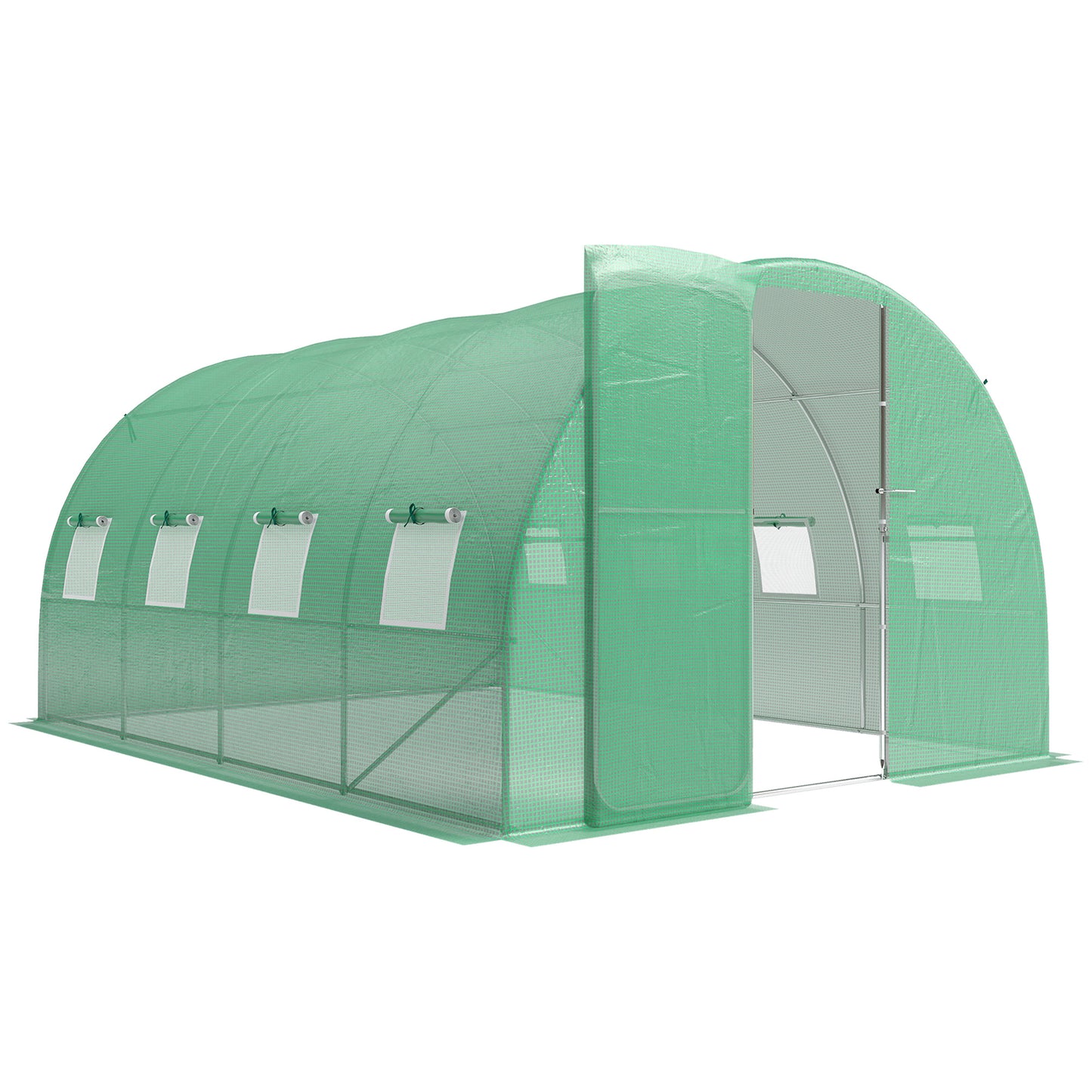 Outsunny 3 x 4 m Walk-in Polytunnel Greenhouse with Hinged Door and 8 Roll Up Mesh Windows, Garden Tunnel Warm House Tent, Green