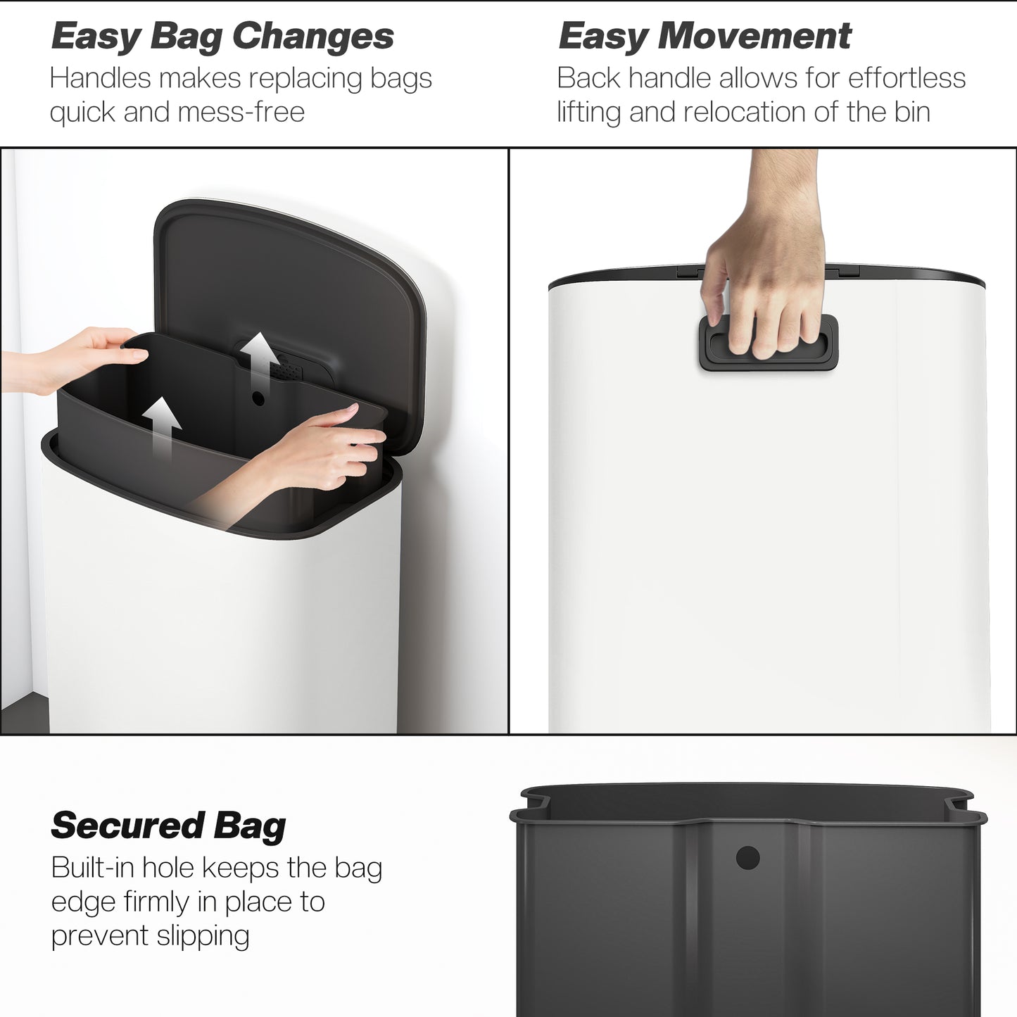 HOMCOM 50L Kitchen Bin with Soft-Close Lid, Stainless Steel Pedal, Removable Inner Bucket, Carry Handle for Kitchen/Office/Home, Cream