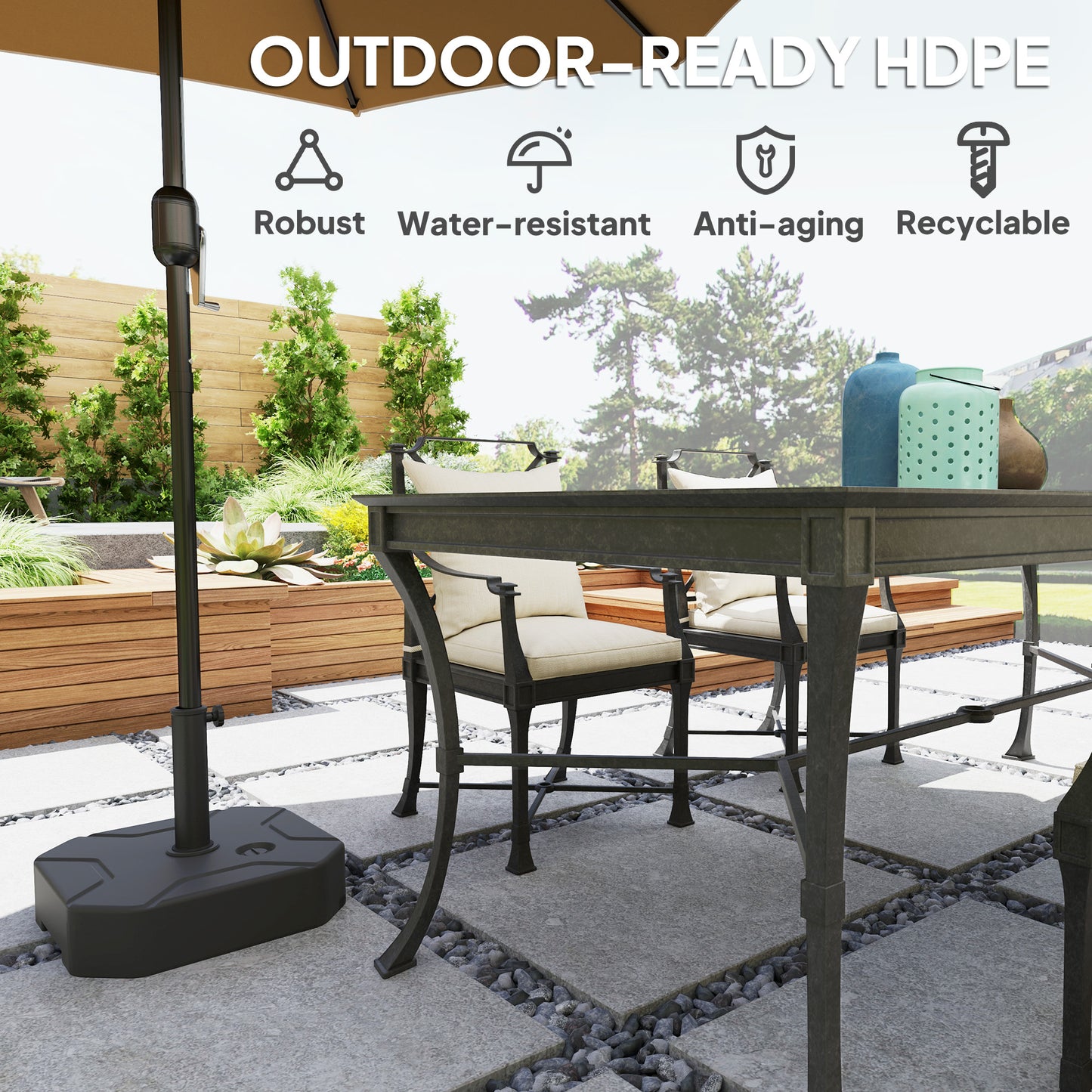 Outsunny Square Garden Umbrella Stand, Heavy Duty Parasol Base, Up to 25kg with Sand/20kg with Water, Black