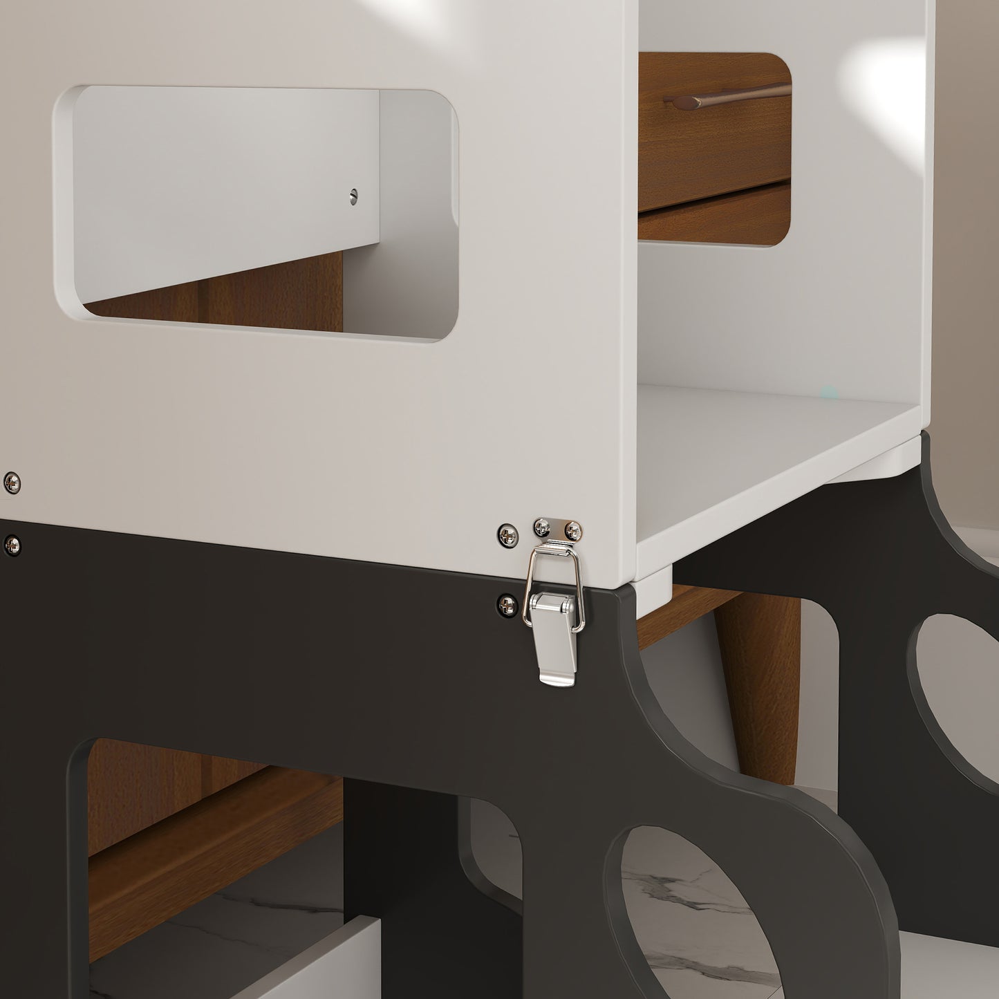 AIYAPLAY Toddler Step Stool, 4 in 1 Standing Tower, Foldable Toddler Step with Safety Rail, for Kitchen, Bathroom, Grey