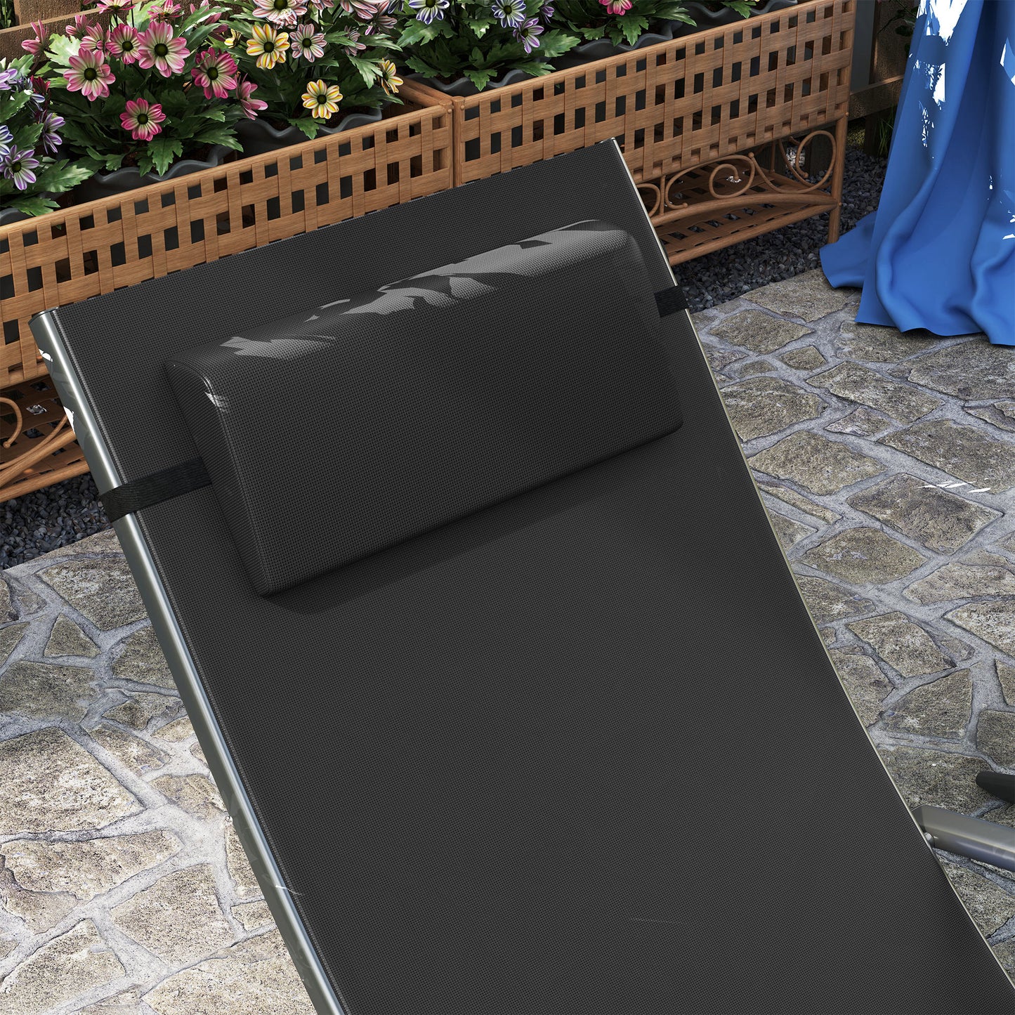 Outsunny Set of 2 Folding Sun Loungers, 4-Position Adjustable Garden Chairs with Armrests, Black
