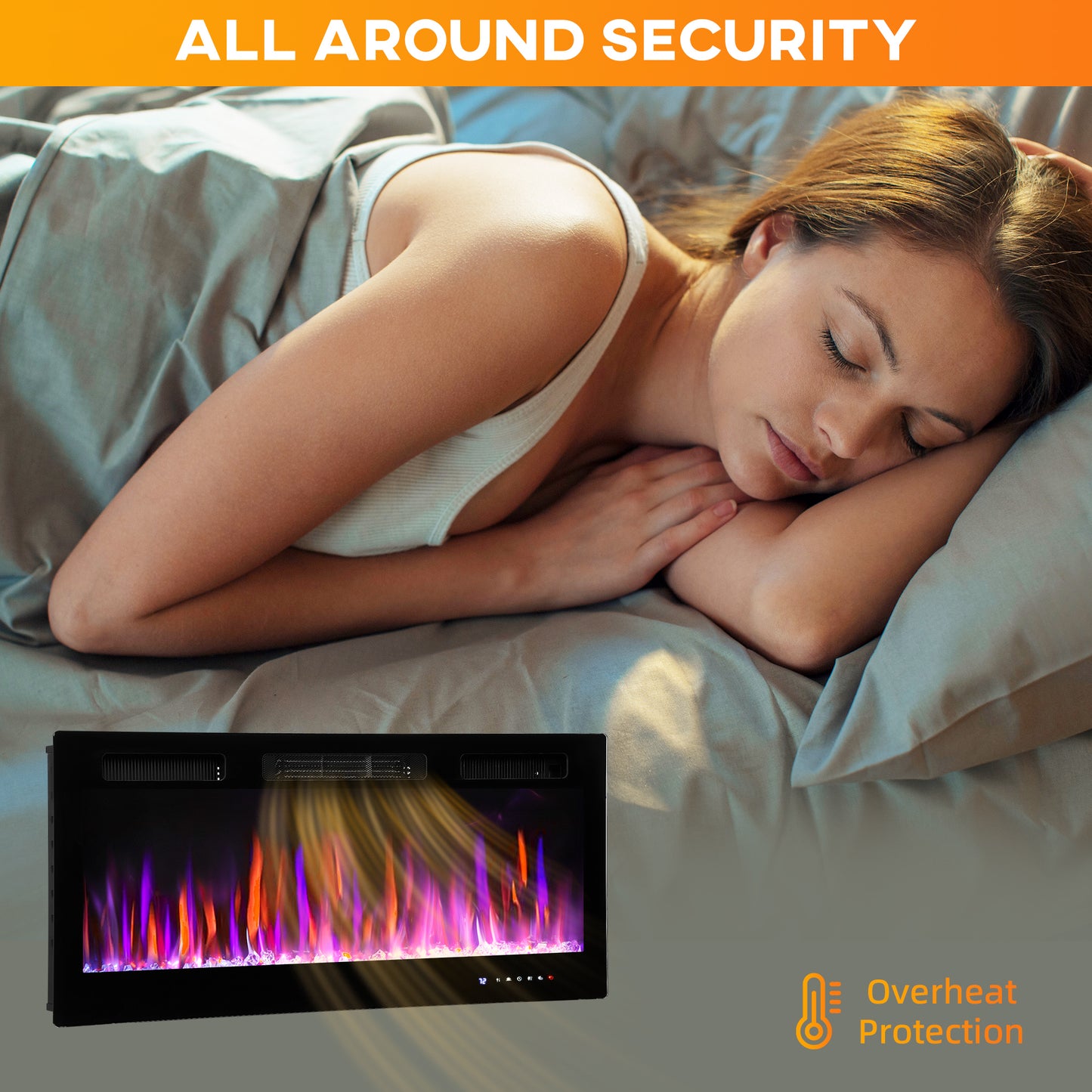 HOMCOM 42" Ultra-Slim Electric Fireplace, Wall Mounted and Recessed, 900W/1800W