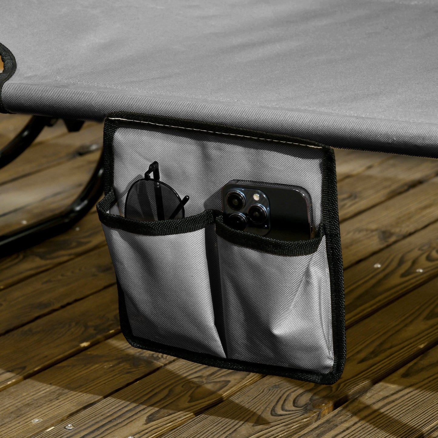 Outsunny 2 Piece Folding Sun Loungers w/ Canopy, Adjustable Garden Chairs, Steel Frame, Dark Grey