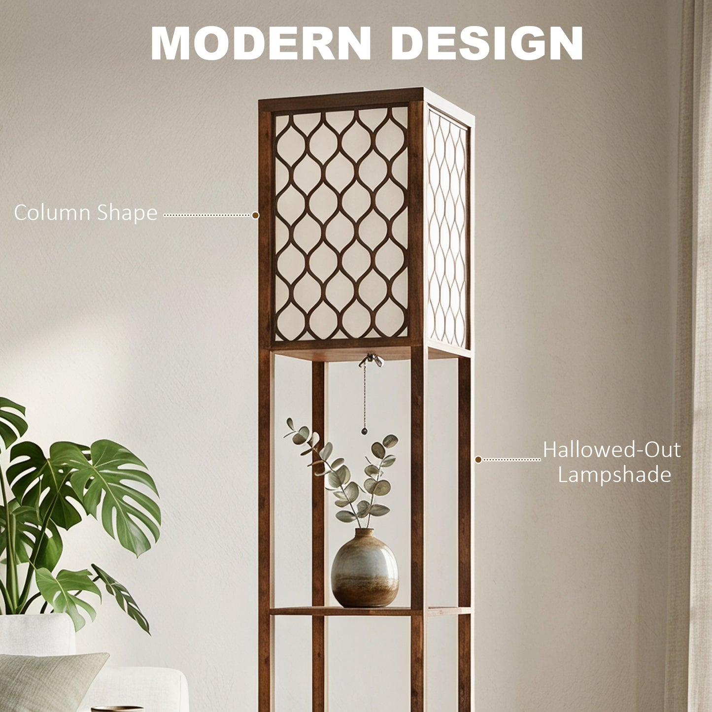HOMCOM Duo Light Floor Shelves - Rustic Brown