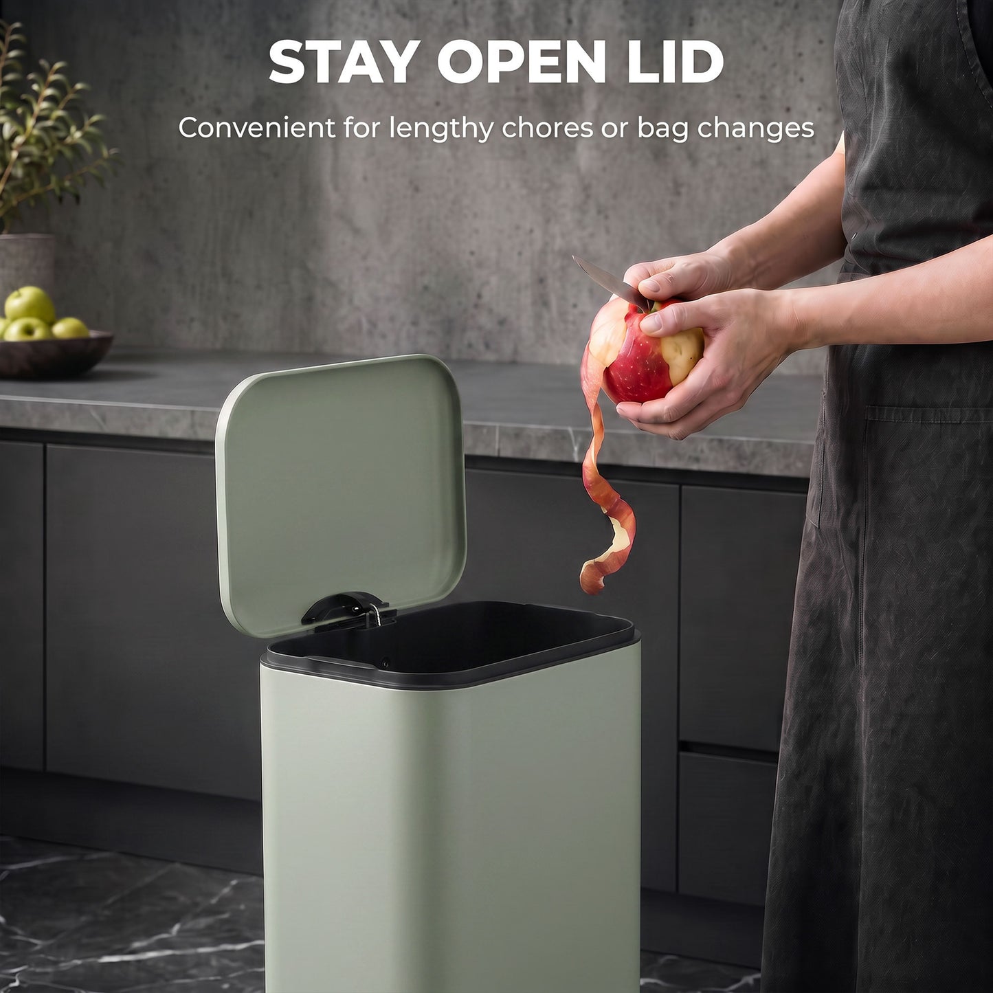 HOMCOM 20 L Kitchen Pedal Bin, Metal Rubbish Bin with Removable Inner Bucket, Soft-Close & Stay-Open Lid, Light Green