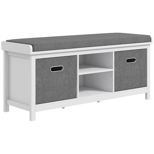 HOMCOM Shoe Bench with 2 Drawers and Cushion - White