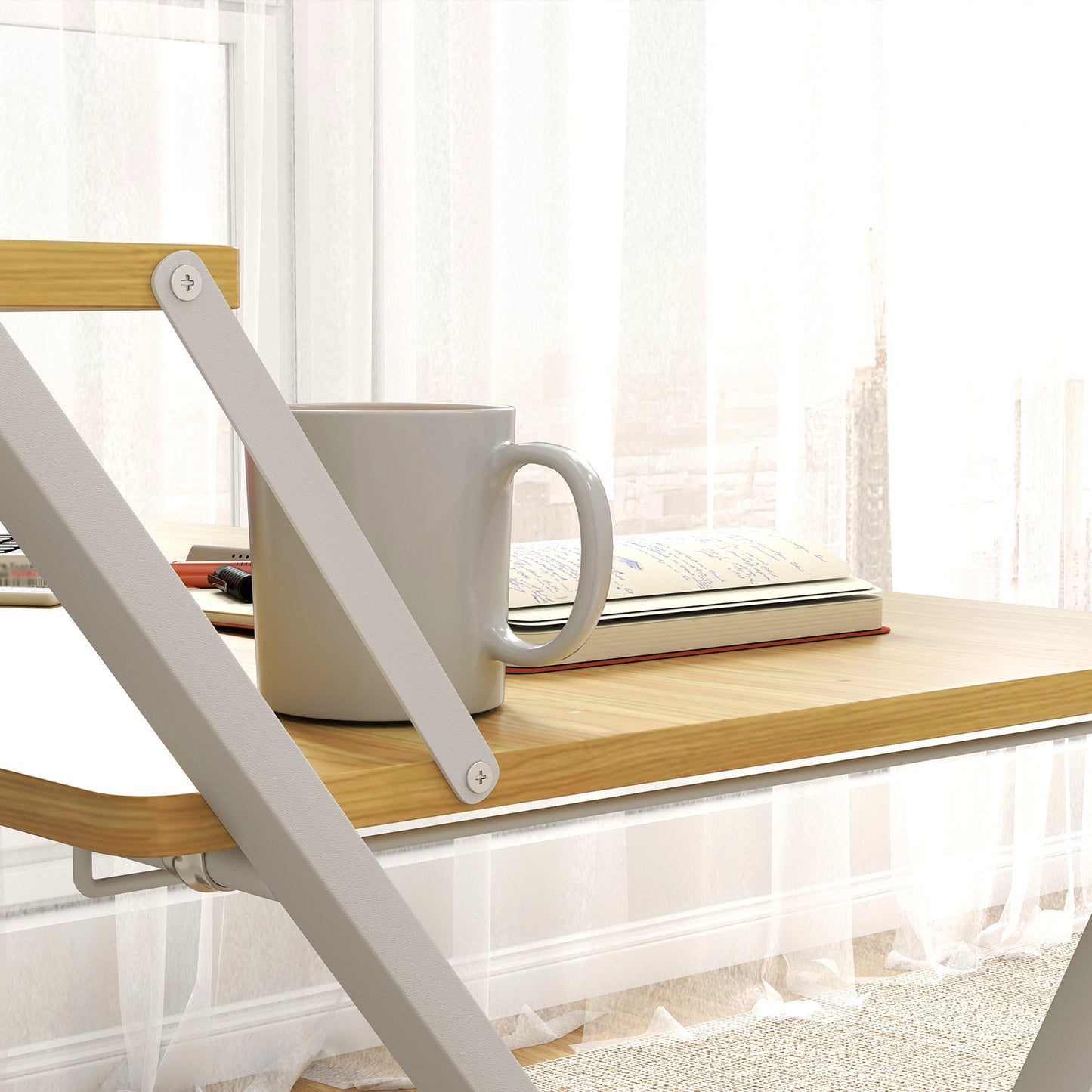 HOMCOM Compact Folding Desk for Small Spaces, Maple Wood-effect