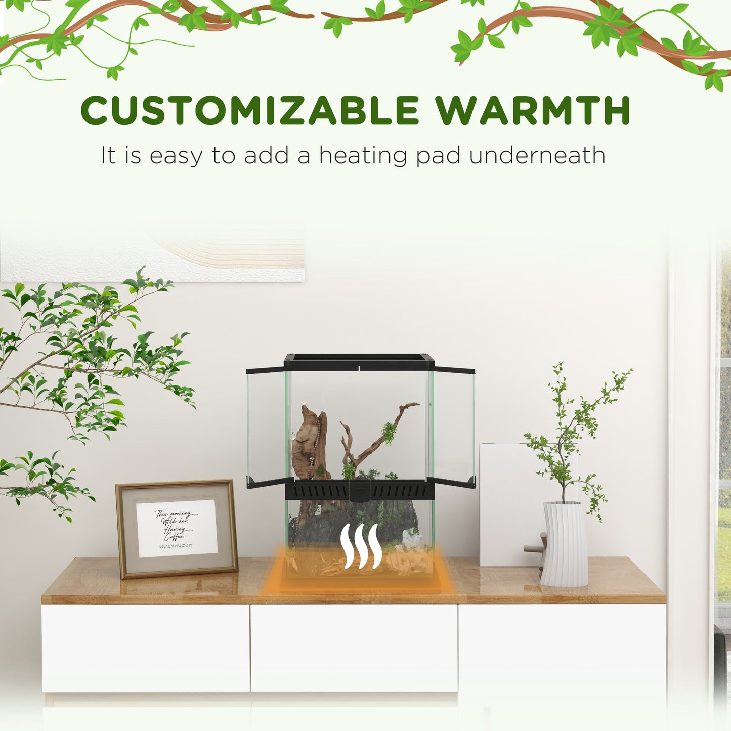 PawHut 40L Vivarium for Lizards Frogs Snakes Turtles Tortoises w/ Anti Escape Design, Ventilation