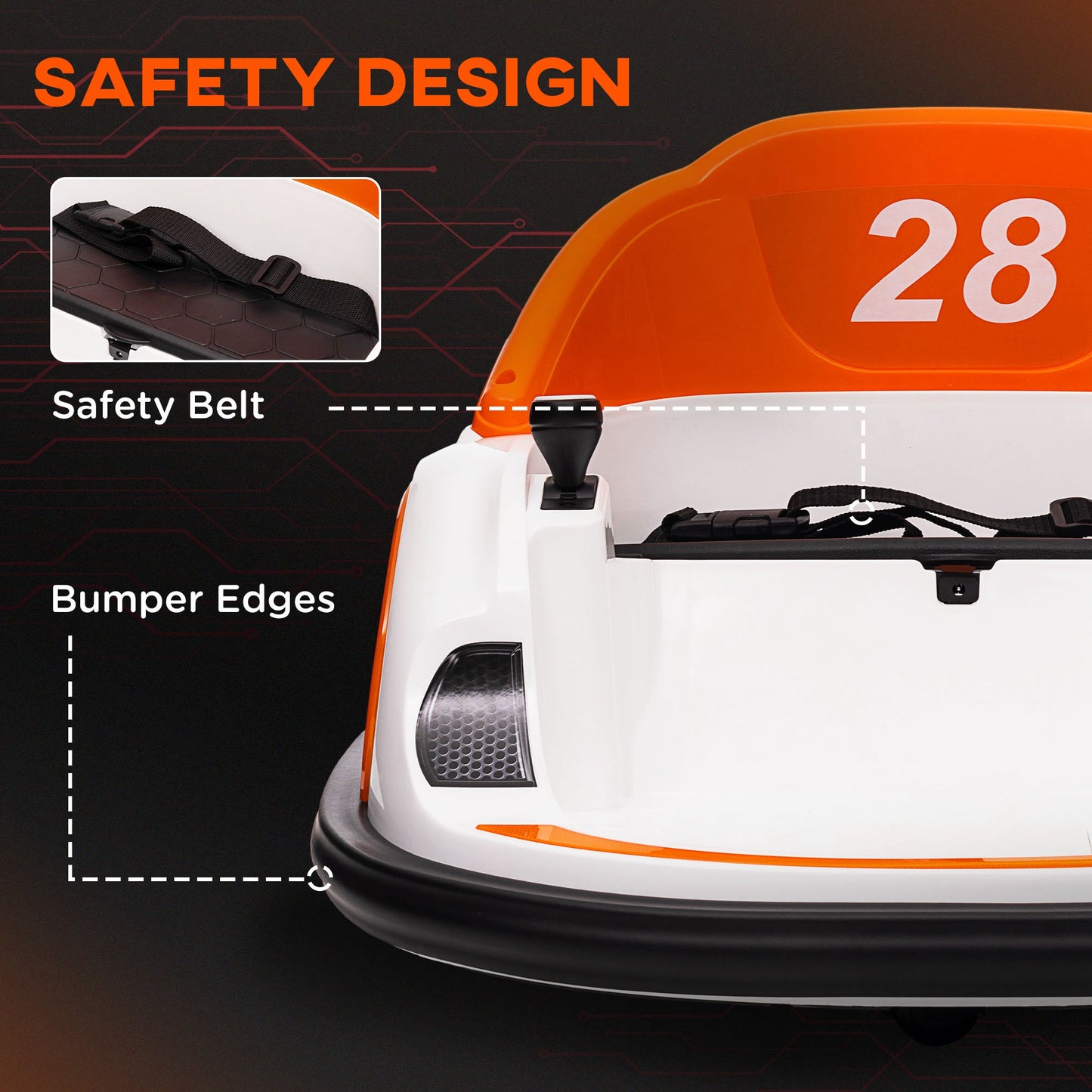 AIYAPLAY 360° Rotation Kids Bumper Car, 12V Waltzer Car with Remote Control, Dual Joysticks, Music Lights - Orange