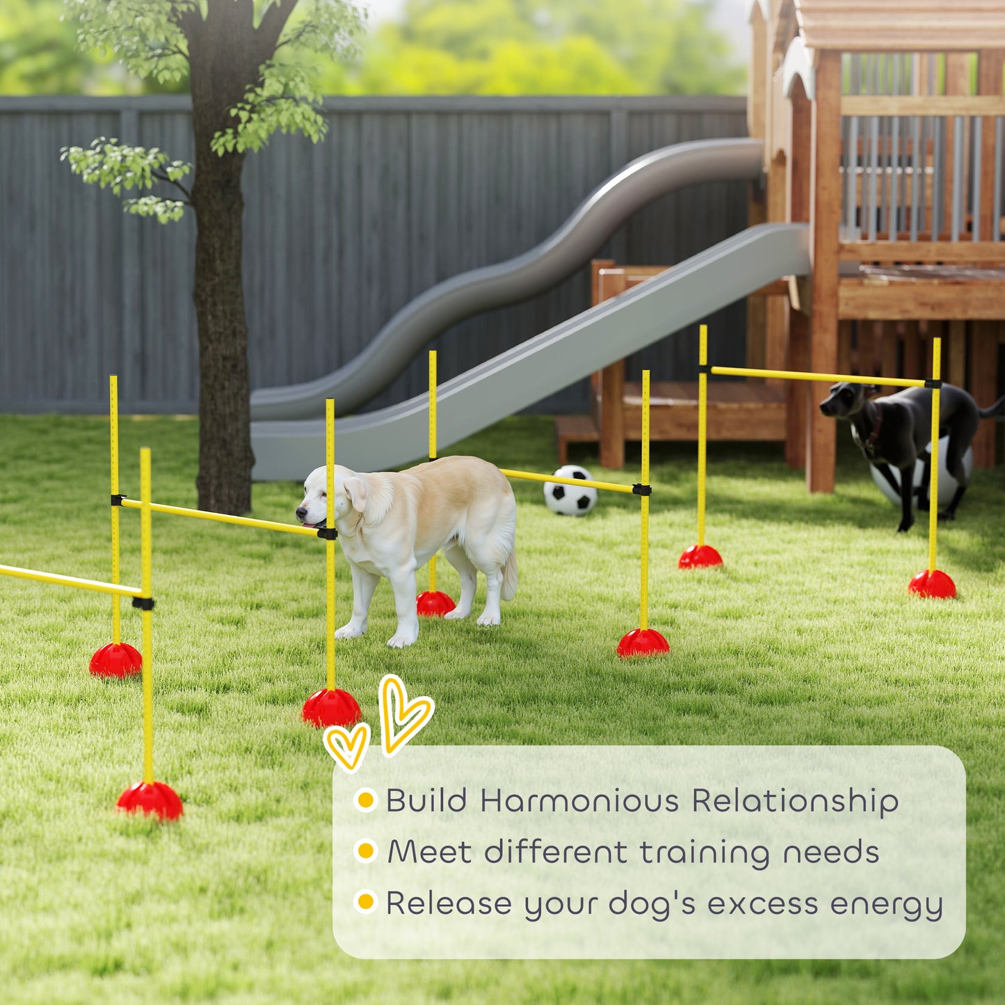 PawHut 5 Piece Dog Agility Equipment with 4 Hurdle & Carry Bag for Jump Training, Yellow