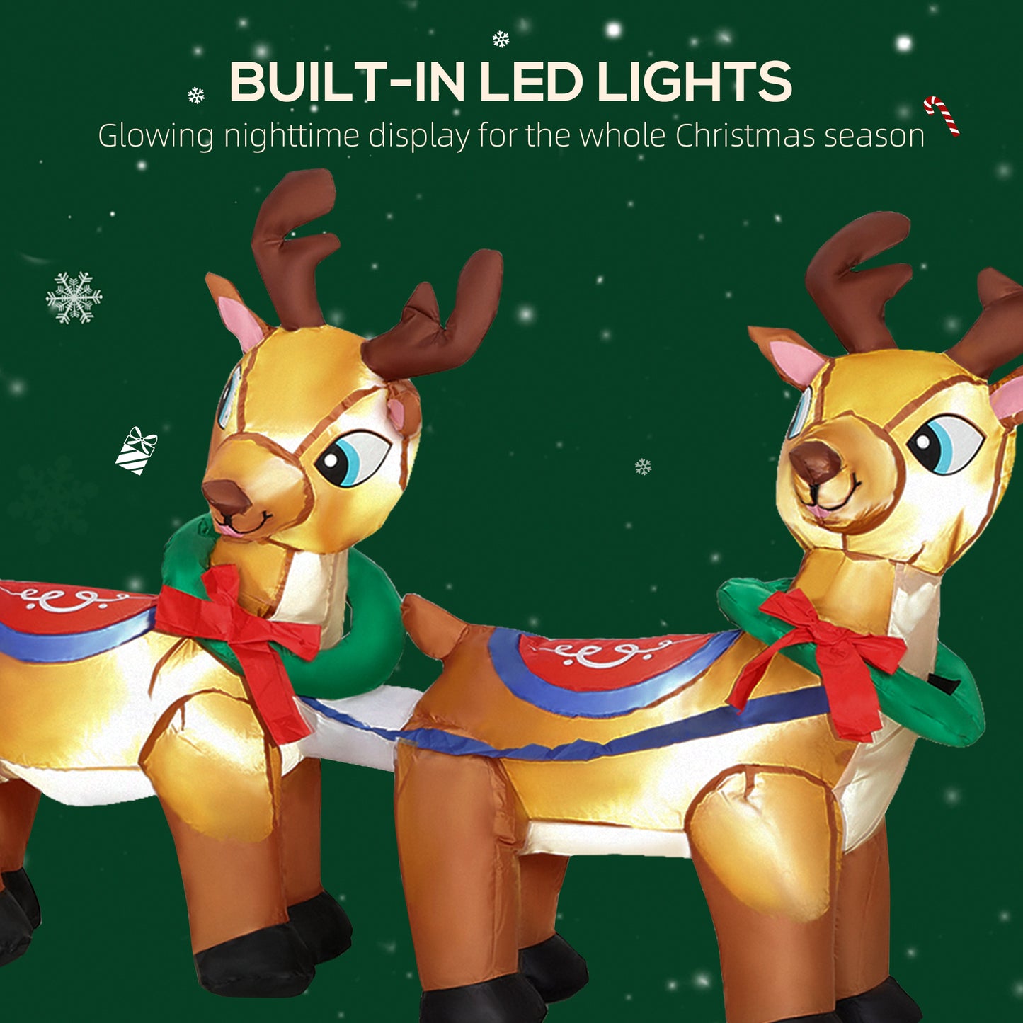 Outsunny Inflatable Santa on Sleigh with Two Reindeer, LED Lights, Christmas Decoration for Indoor/Outdoor Home, 7.9ft, Red