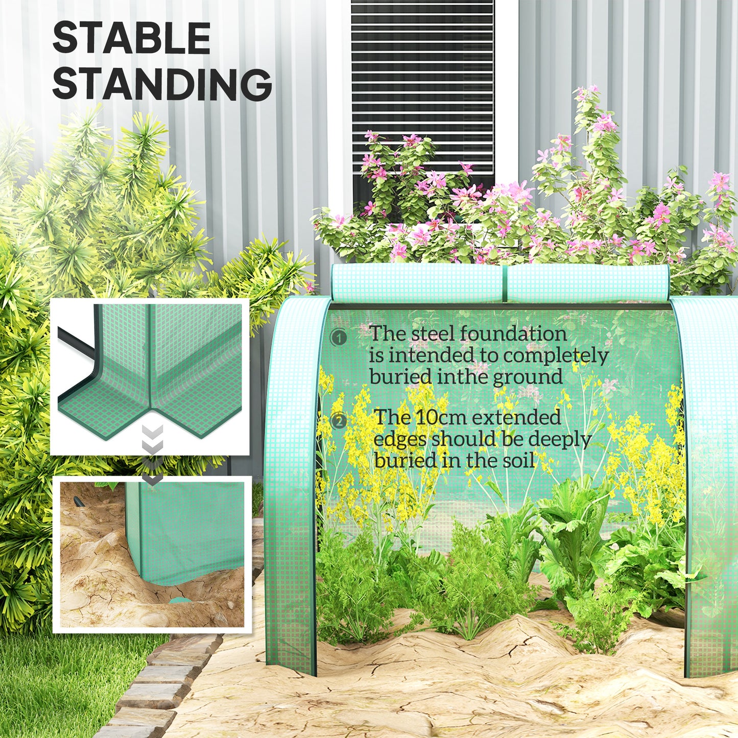 Outsunny Mini Greenhouse, Small Polytunnel Green House with Zipped Doors, Steel Frame for Garden, 395 x 100 x 80cm, Green
