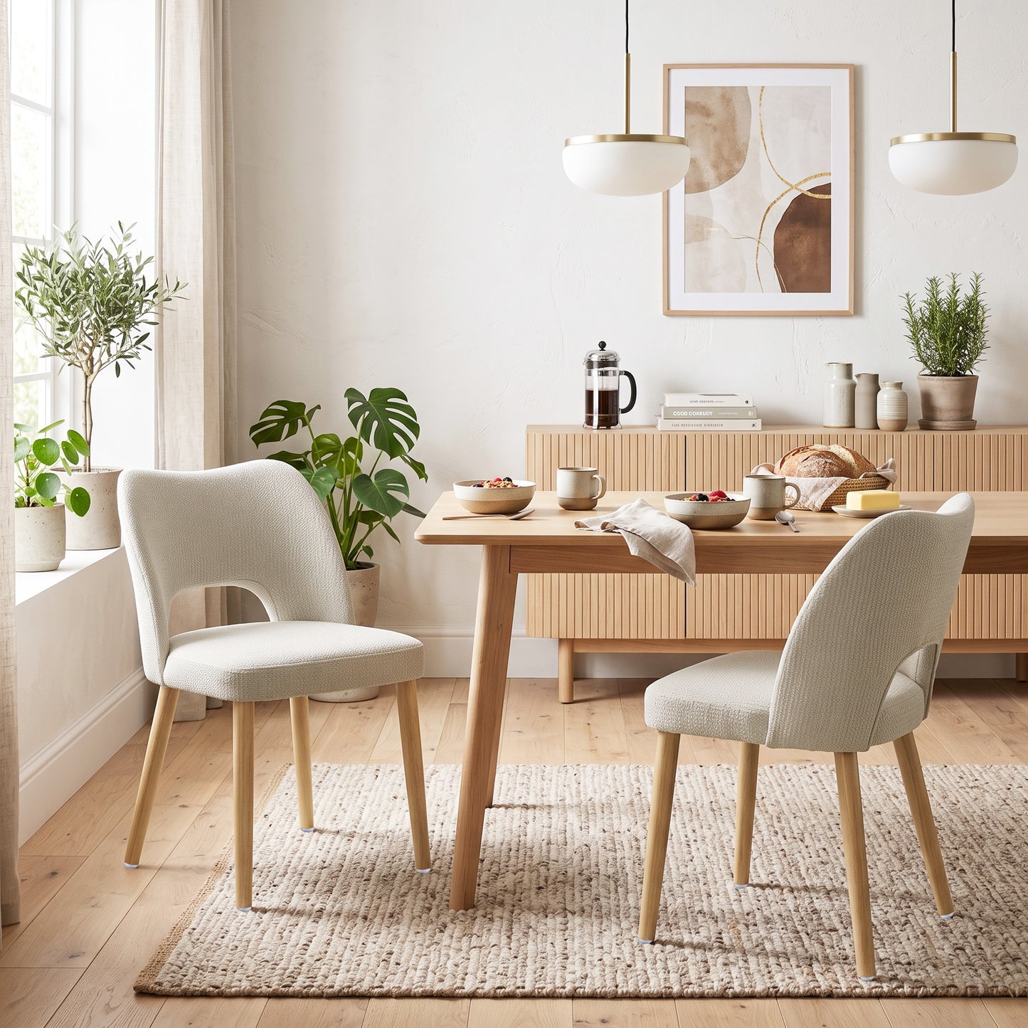 HOMCOM Dining Chairs Set Upholstered Kitchen Chenille Tool Free Assembly Rubberwood Legs, Beige