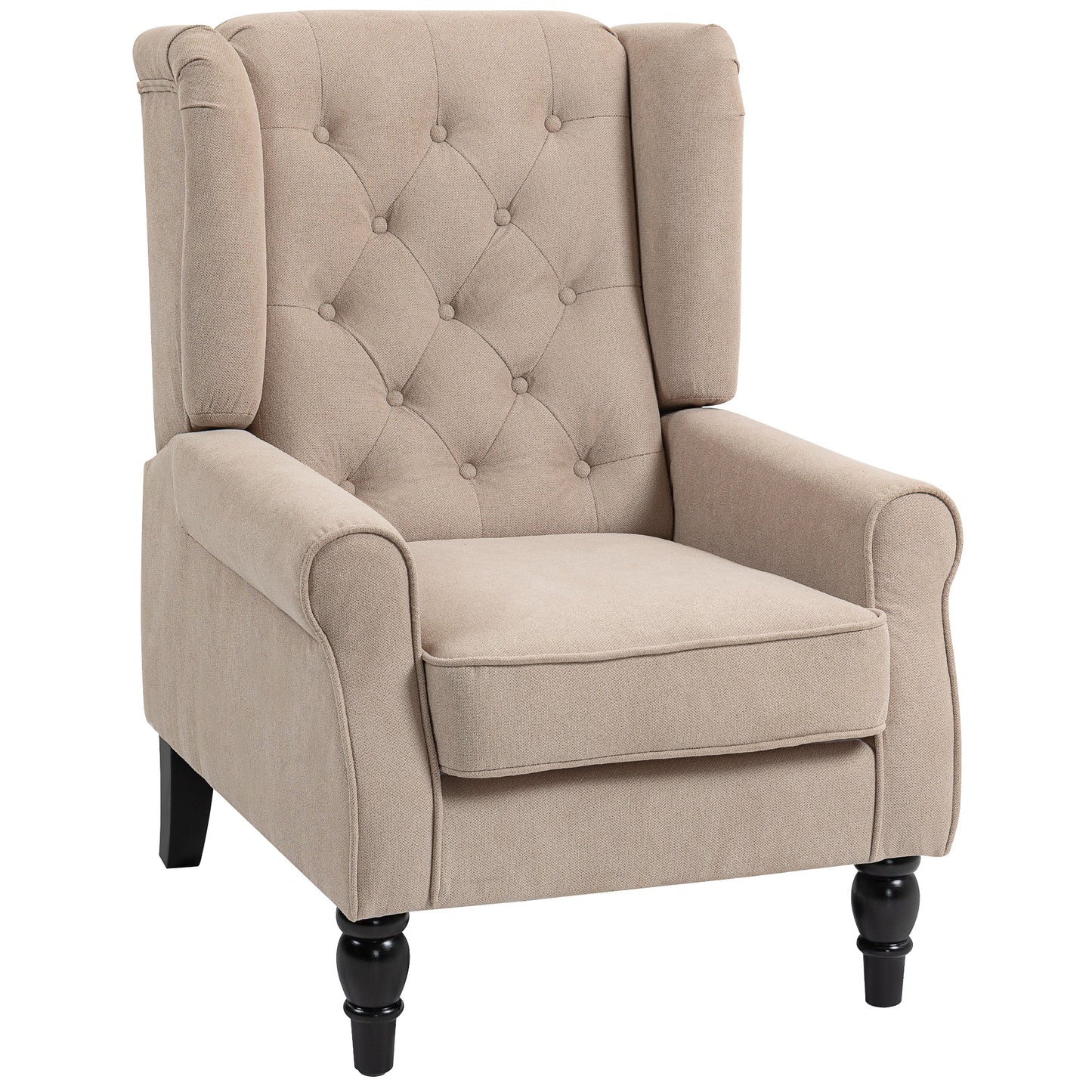 HOMCOM Wingback Accent Chair, Retro Upholstered Button Tufted Occasional Chair for Living Room and Bedroom, Beige