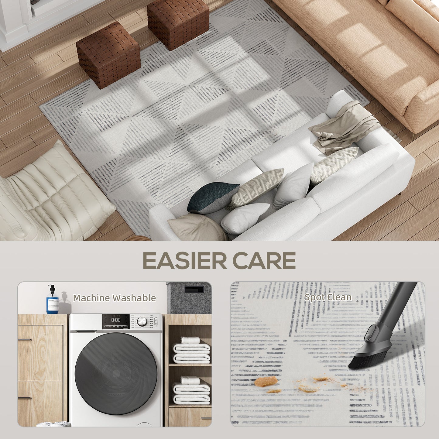 HOMCOM Modern Area Rug, Geometric Non-Slip Washable Soft Floor Carpet for Living Room, Bedroom, Dining Room, 230x160 cm, Grey