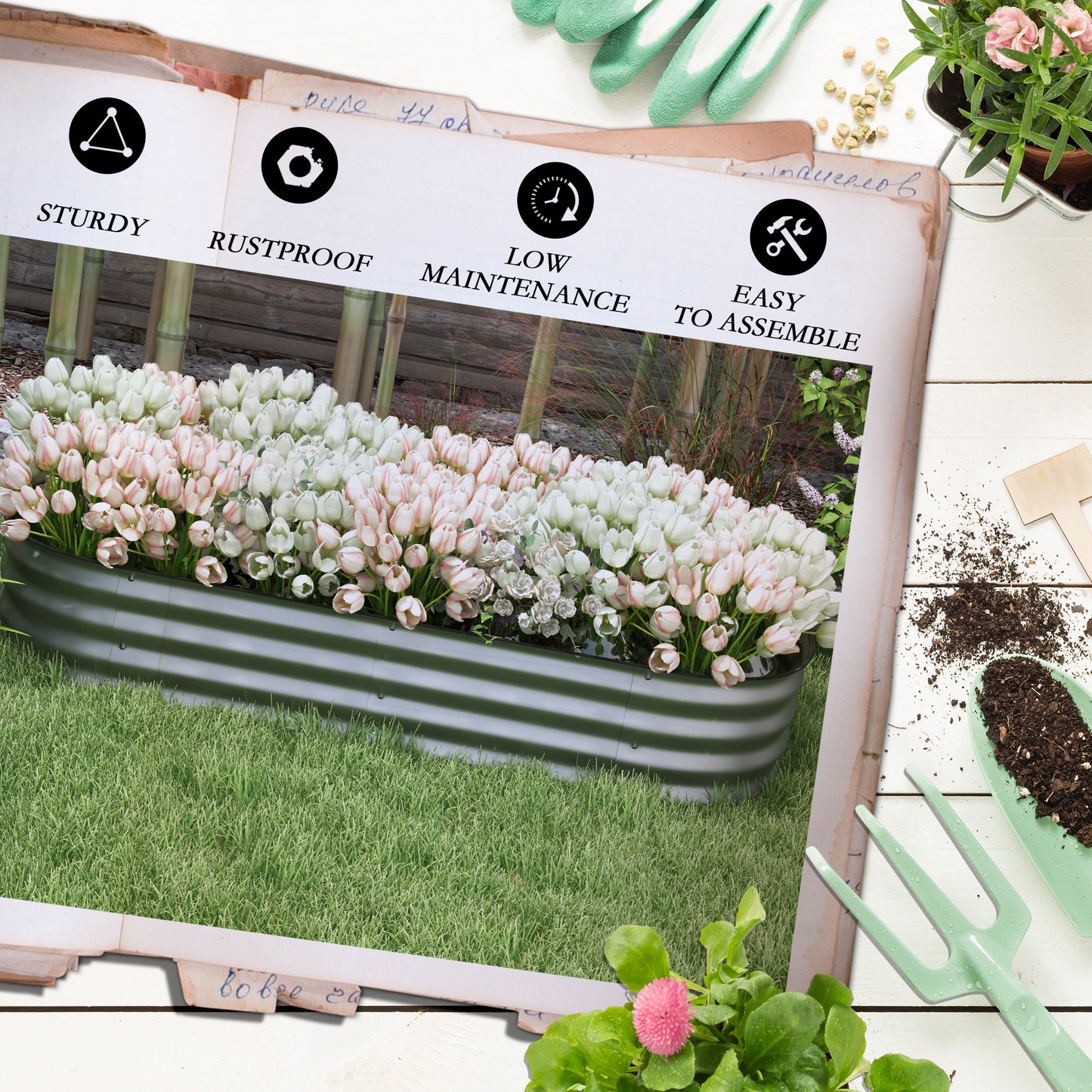 Outsunny Galvanised Raised Garden Bed, Metal Planter Box with Safety Edging, for Flowers, Herbs, Succulents, Silver