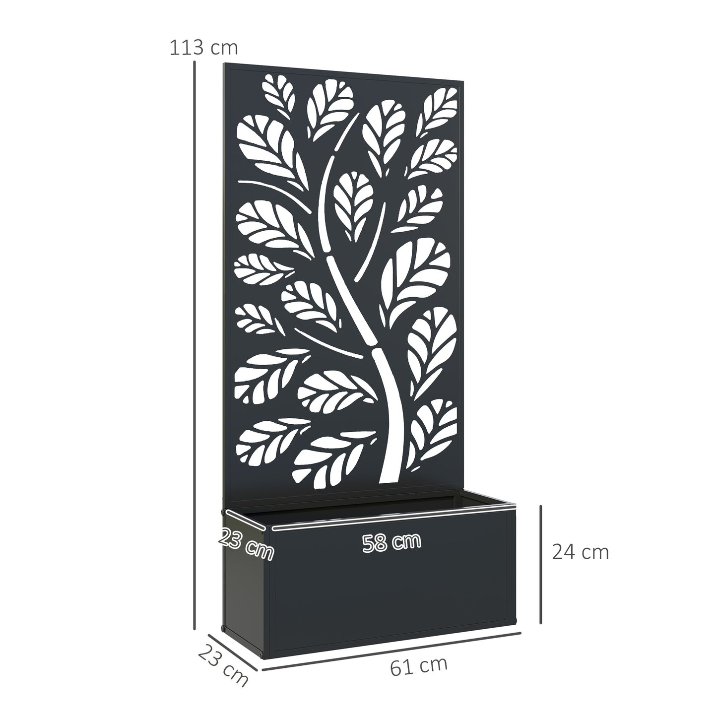 Outsunny Outdoor Metal Planter, with Tree Back Trellis - Black