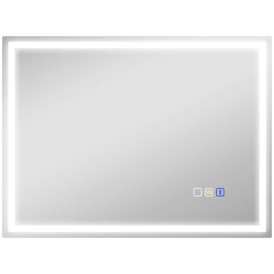 HOMCOM 60 x 80 cm Bluetooth LED Bathroom Mirror with Demister Pad - Silver Tone